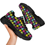 Colorful Houndstooth Pattern Print Black Chunky Shoes