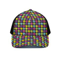 Colorful Houndstooth Pattern Print Black Mesh Trucker Hat