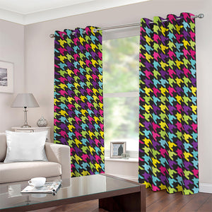 Colorful Houndstooth Pattern Print Blackout Grommet Curtains