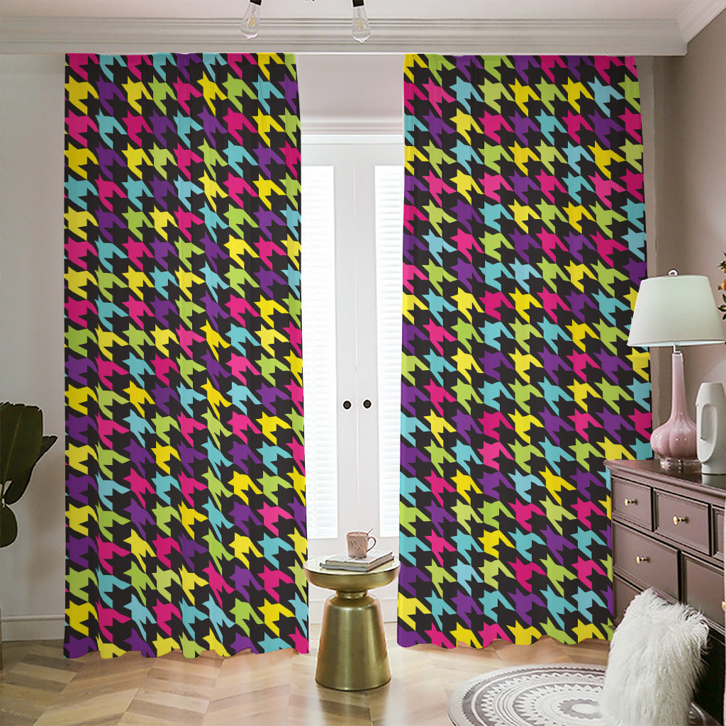 Colorful Houndstooth Pattern Print Blackout Pencil Pleat Curtains