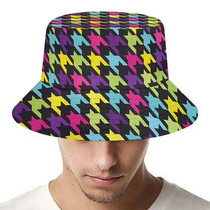 Colorful Houndstooth Pattern Print Bucket Hat
