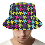 Colorful Houndstooth Pattern Print Bucket Hat