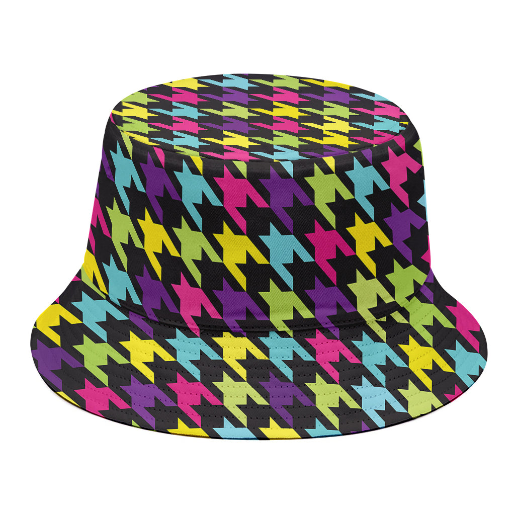 Colorful Houndstooth Pattern Print Bucket Hat