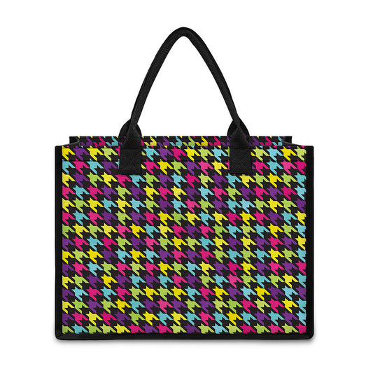 Colorful Houndstooth Pattern Print Canvas Tote Bag