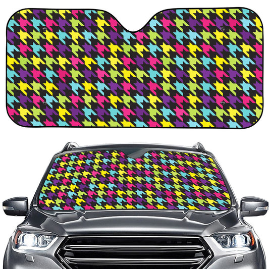 Colorful Houndstooth Pattern Print Car Windshield Sun Shade