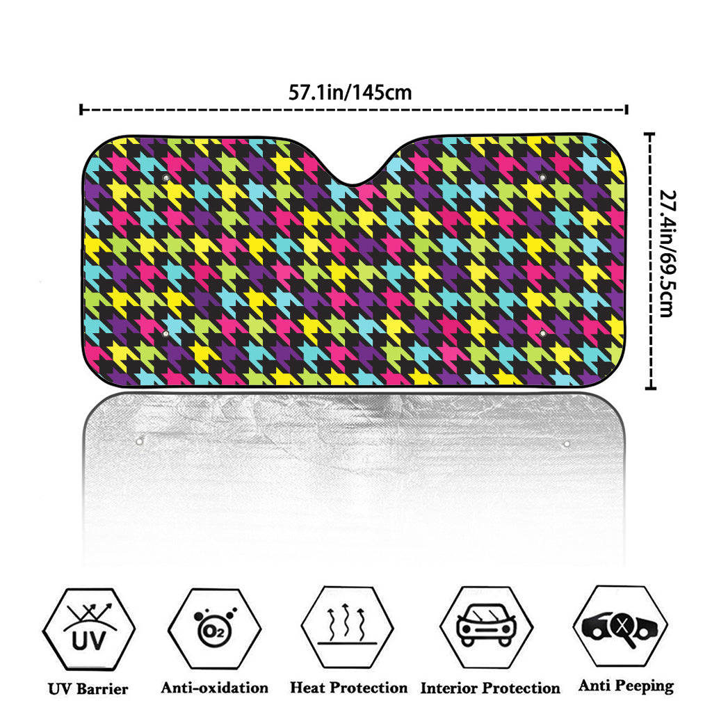 Colorful Houndstooth Pattern Print Car Windshield Sun Shade