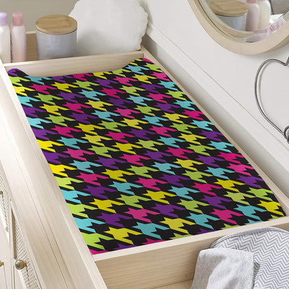 Colorful Houndstooth Pattern Print Changing Pad Cover