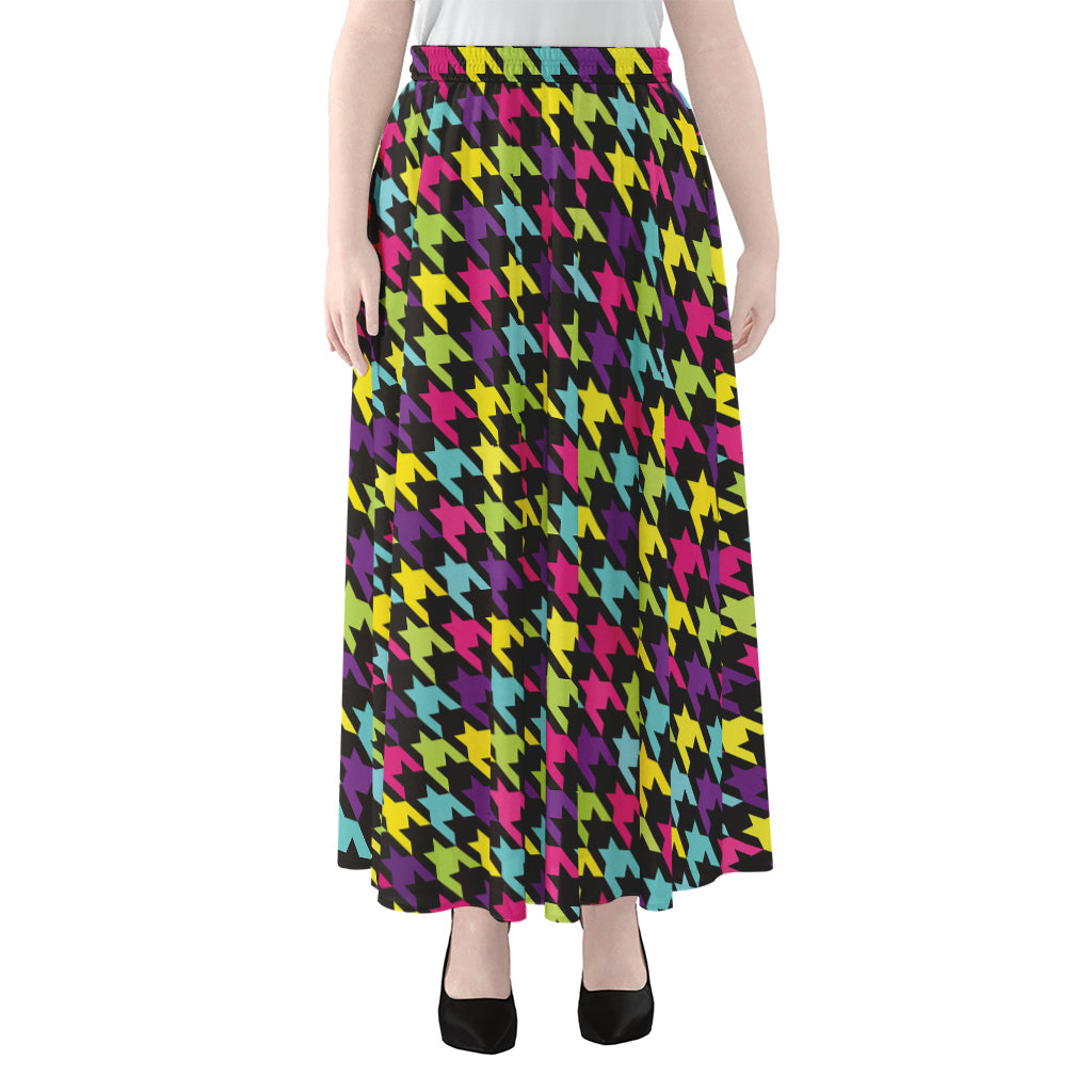 Colorful Houndstooth Pattern Print Chiffon Maxi Skirt