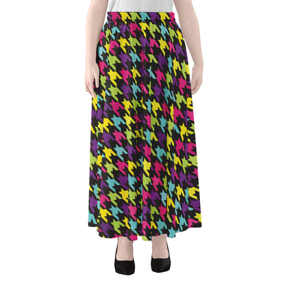 Colorful Houndstooth Pattern Print Chiffon Maxi Skirt