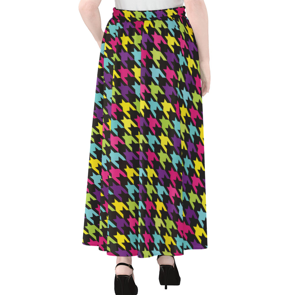 Colorful Houndstooth Pattern Print Chiffon Maxi Skirt