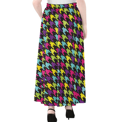 Colorful Houndstooth Pattern Print Chiffon Maxi Skirt