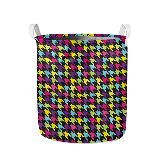 Colorful Houndstooth Pattern Print Collapsible Laundry Basket