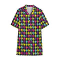 Colorful Houndstooth Pattern Print Cotton Hawaiian Shirt