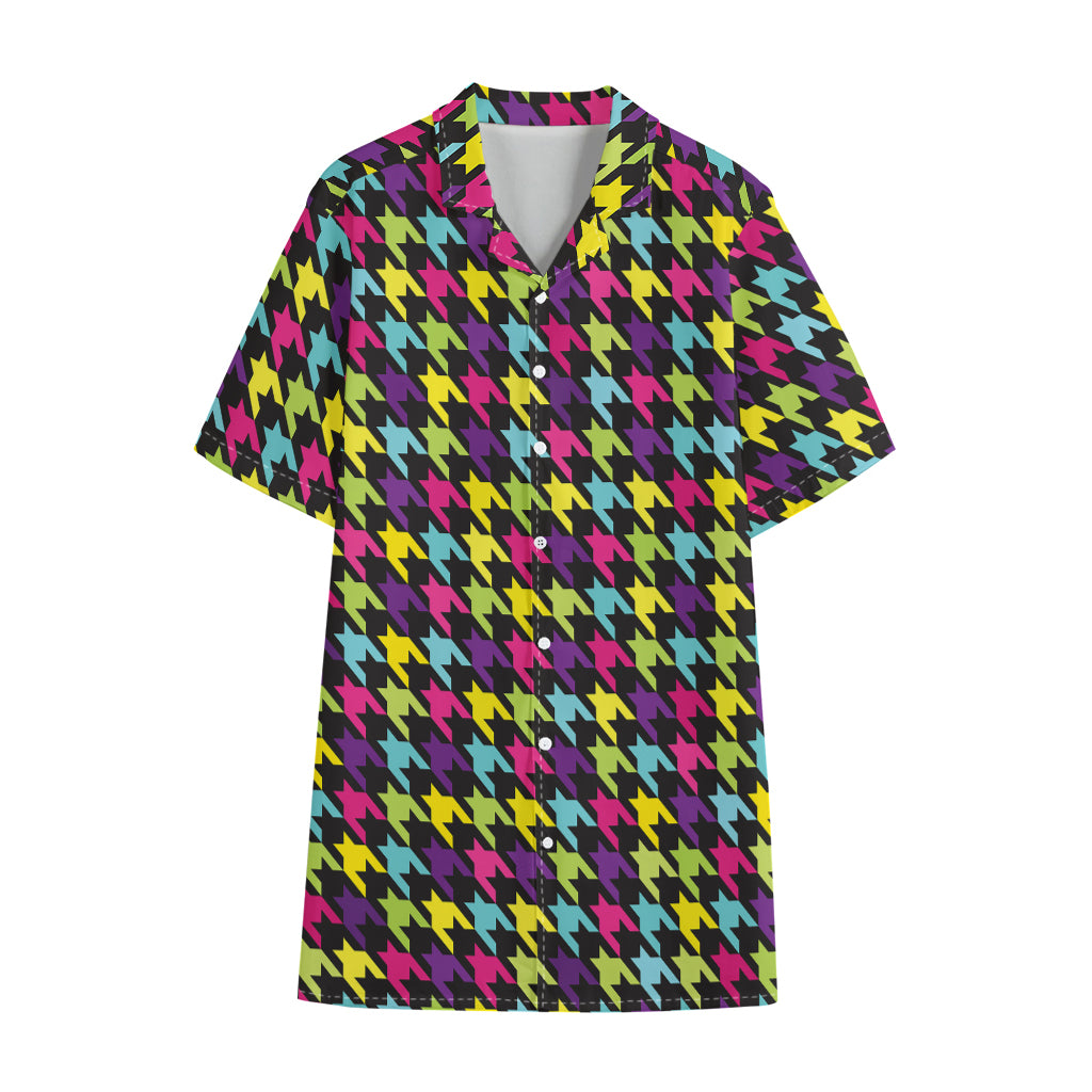 Colorful Houndstooth Pattern Print Cotton Hawaiian Shirt