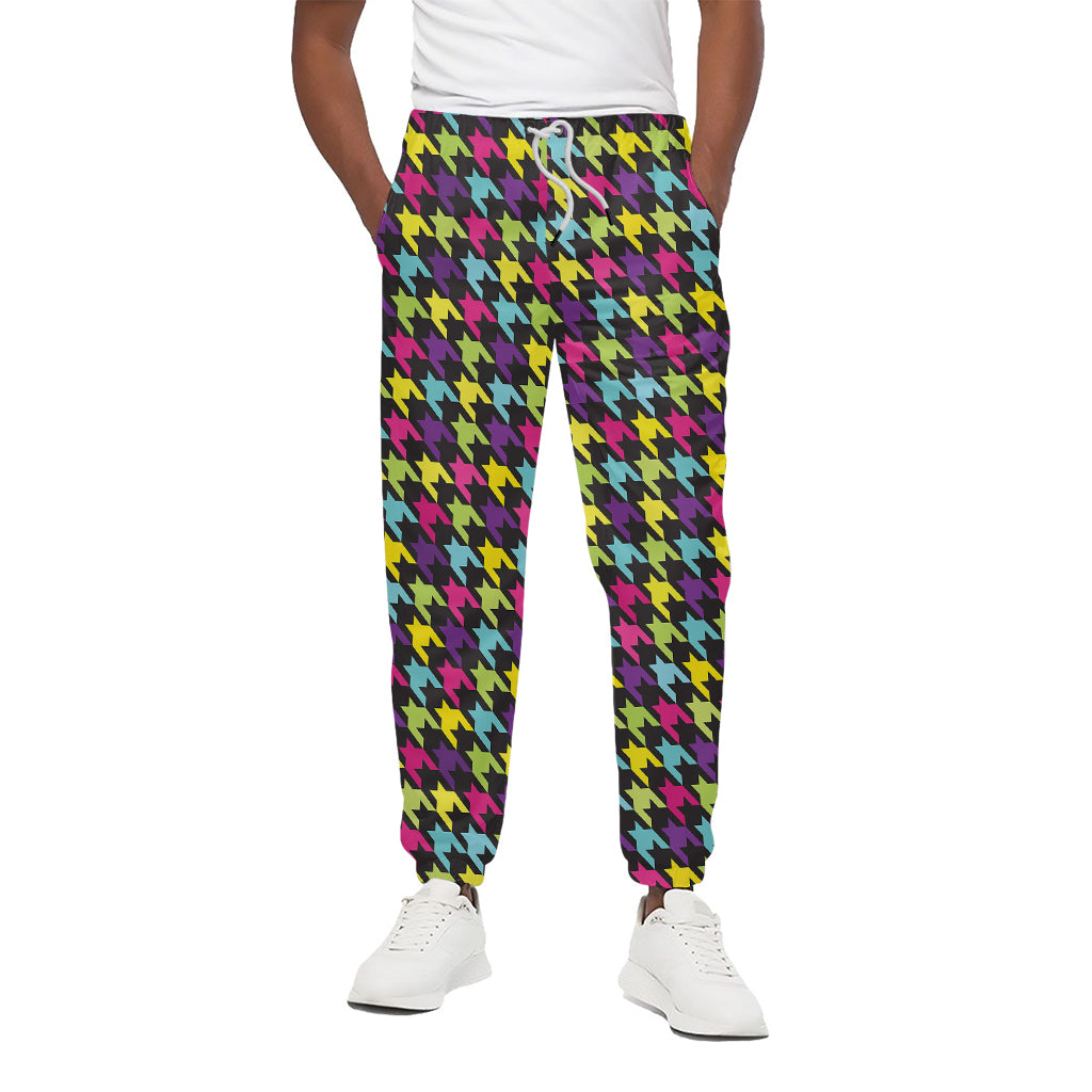 Colorful Houndstooth Pattern Print Cotton Pants