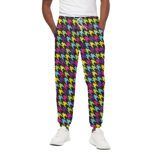 Colorful Houndstooth Pattern Print Cotton Pants