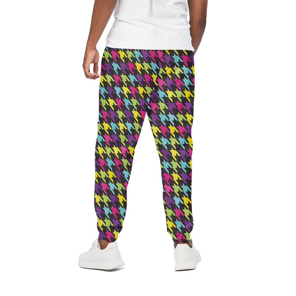 Colorful Houndstooth Pattern Print Cotton Pants