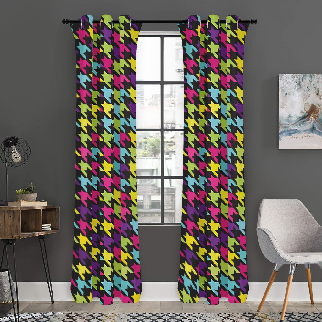 Colorful Houndstooth Pattern Print Curtain
