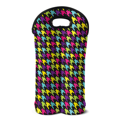 Colorful Houndstooth Pattern Print Double Neoprene Wine Tote