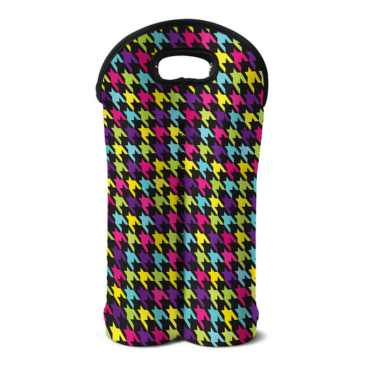 Colorful Houndstooth Pattern Print Double Neoprene Wine Tote