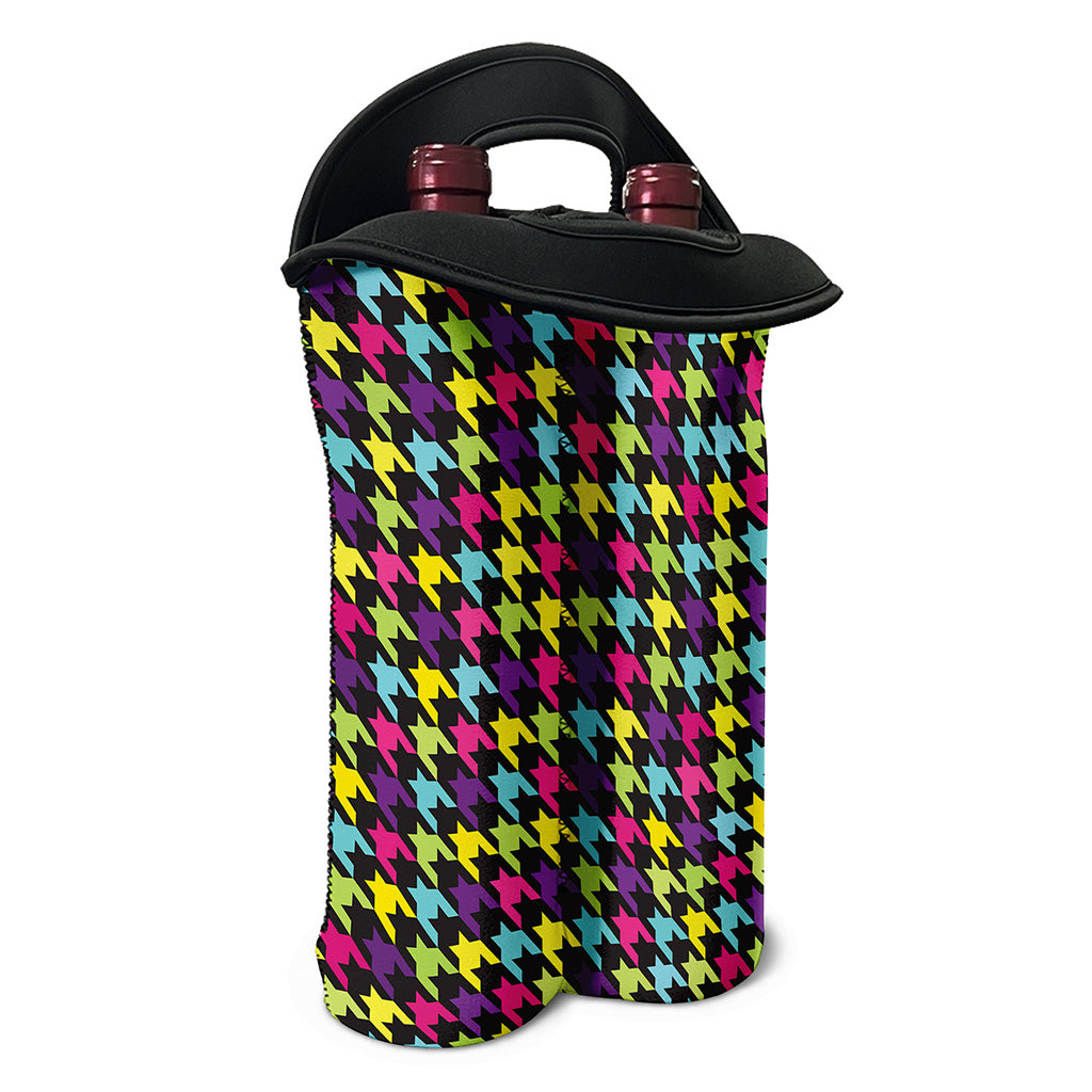 Colorful Houndstooth Pattern Print Double Neoprene Wine Tote