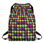 Colorful Houndstooth Pattern Print Drawstring Backpack