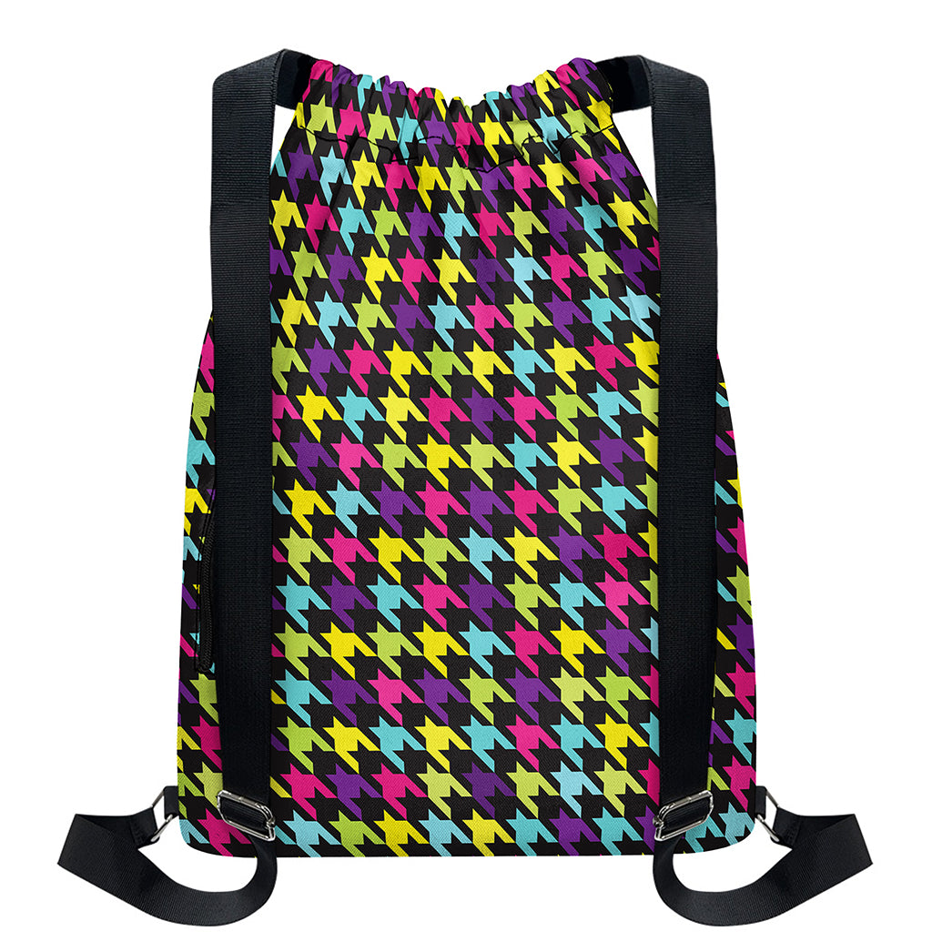 Colorful Houndstooth Pattern Print Drawstring Backpack