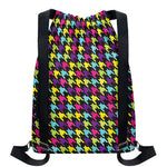 Colorful Houndstooth Pattern Print Drawstring Backpack
