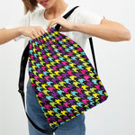 Colorful Houndstooth Pattern Print Drawstring Backpack