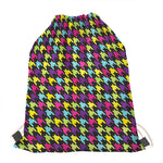 Colorful Houndstooth Pattern Print Drawstring Bag