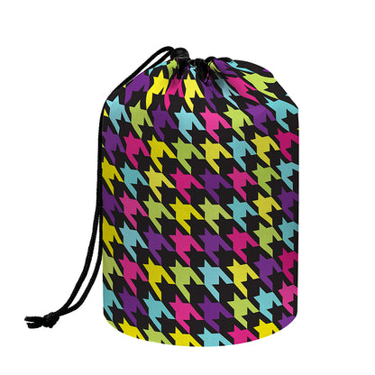 Colorful Houndstooth Pattern Print Drawstring Makeup Bag