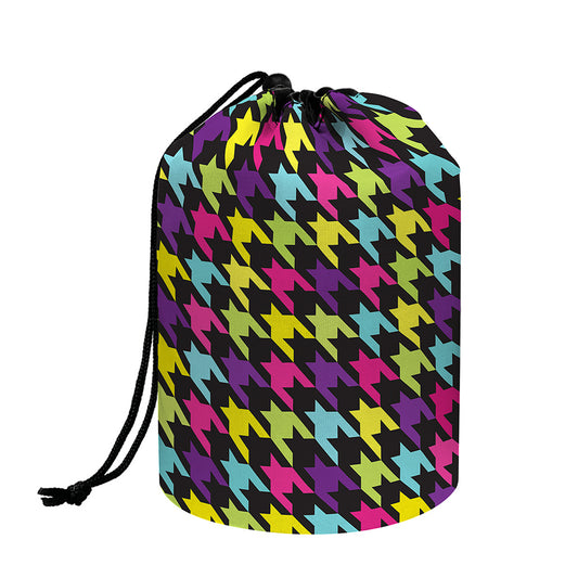 Colorful Houndstooth Pattern Print Drawstring Makeup Bag