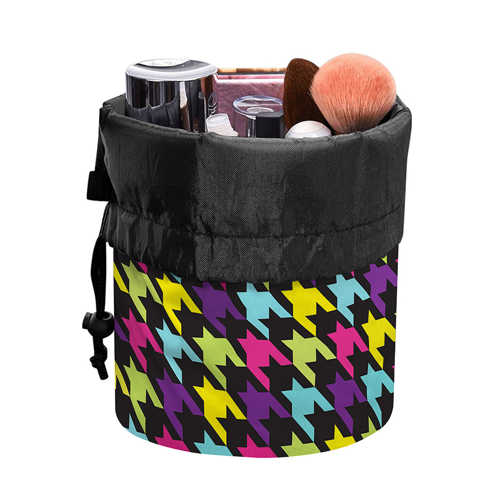 Colorful Houndstooth Pattern Print Drawstring Makeup Bag