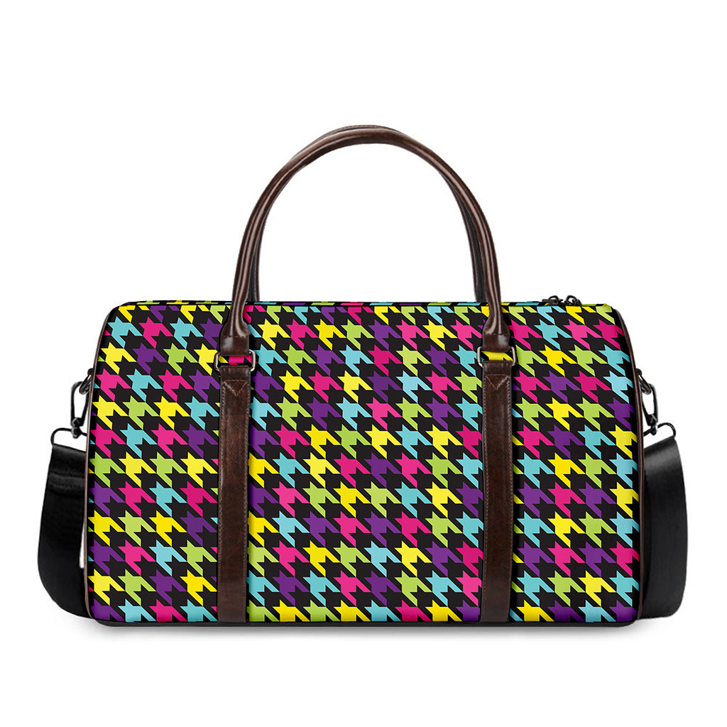 Colorful Houndstooth Pattern Print Duffle Bag