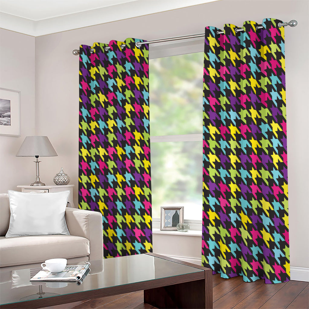 Colorful Houndstooth Pattern Print Extra Wide Grommet Curtains