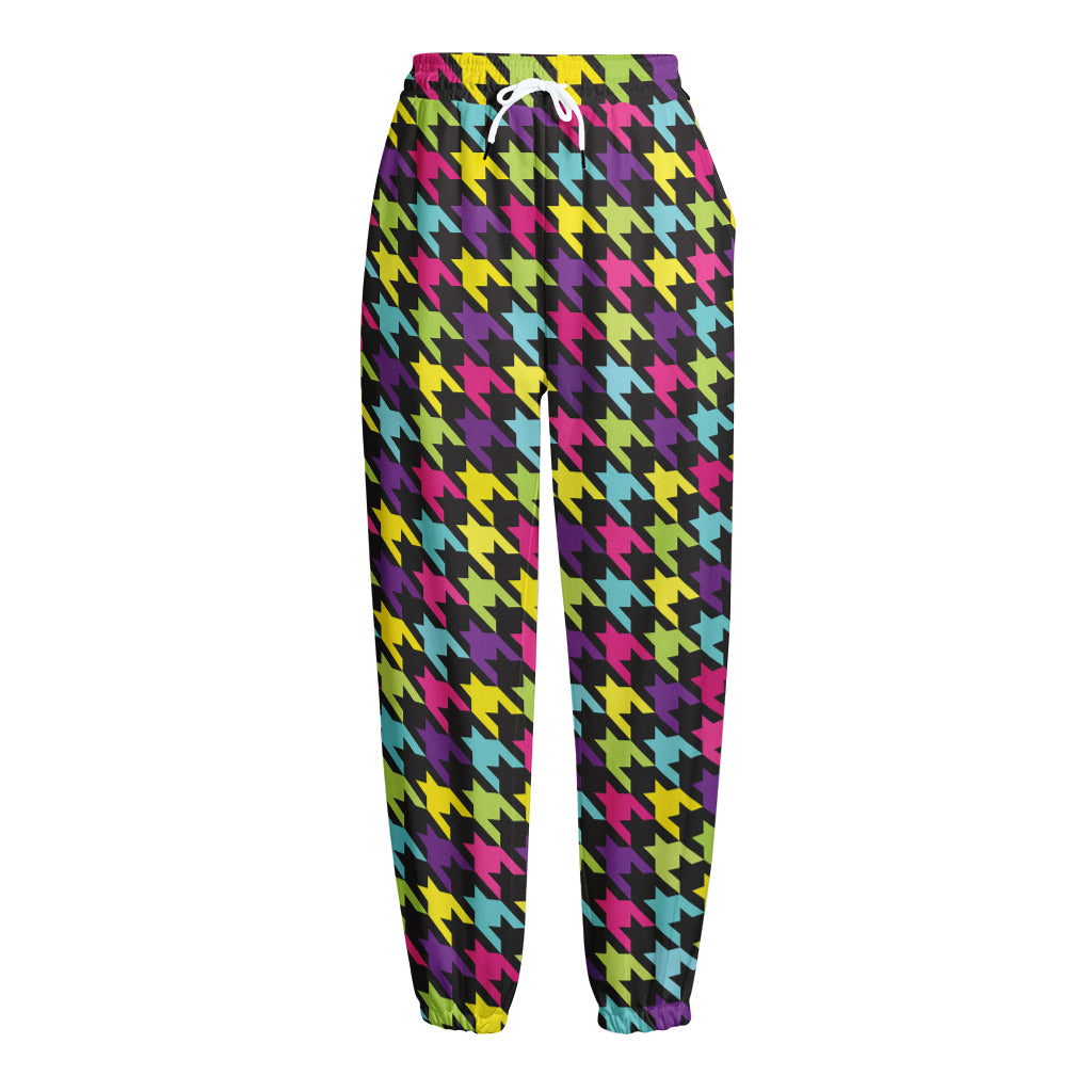 Colorful Houndstooth Pattern Print Fleece Lined Knit Pants