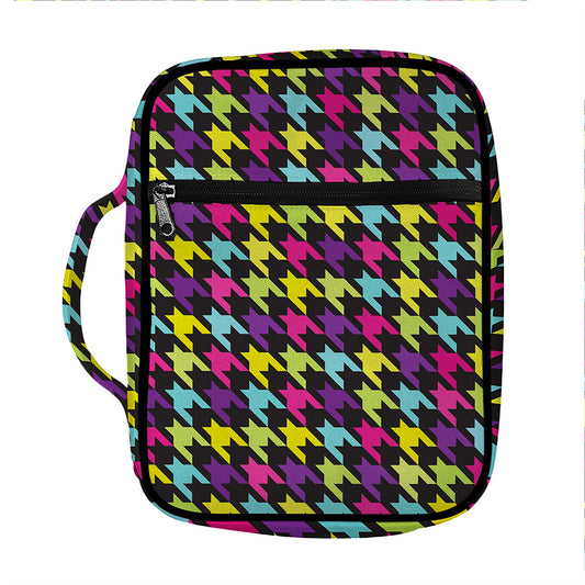 Colorful Houndstooth Pattern Print Front Pocket Bible Bag
