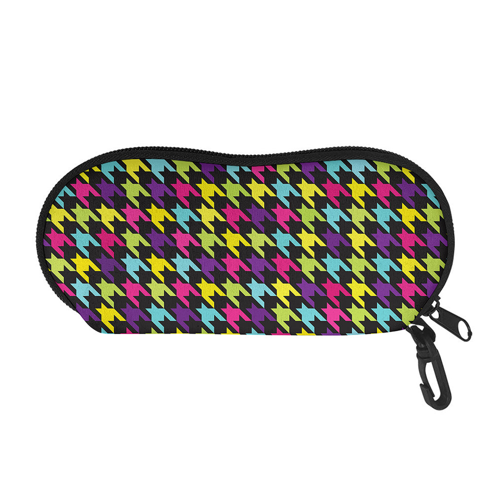 Colorful Houndstooth Pattern Print Glasses Case