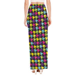 Colorful Houndstooth Pattern Print High Slit Maxi Skirt