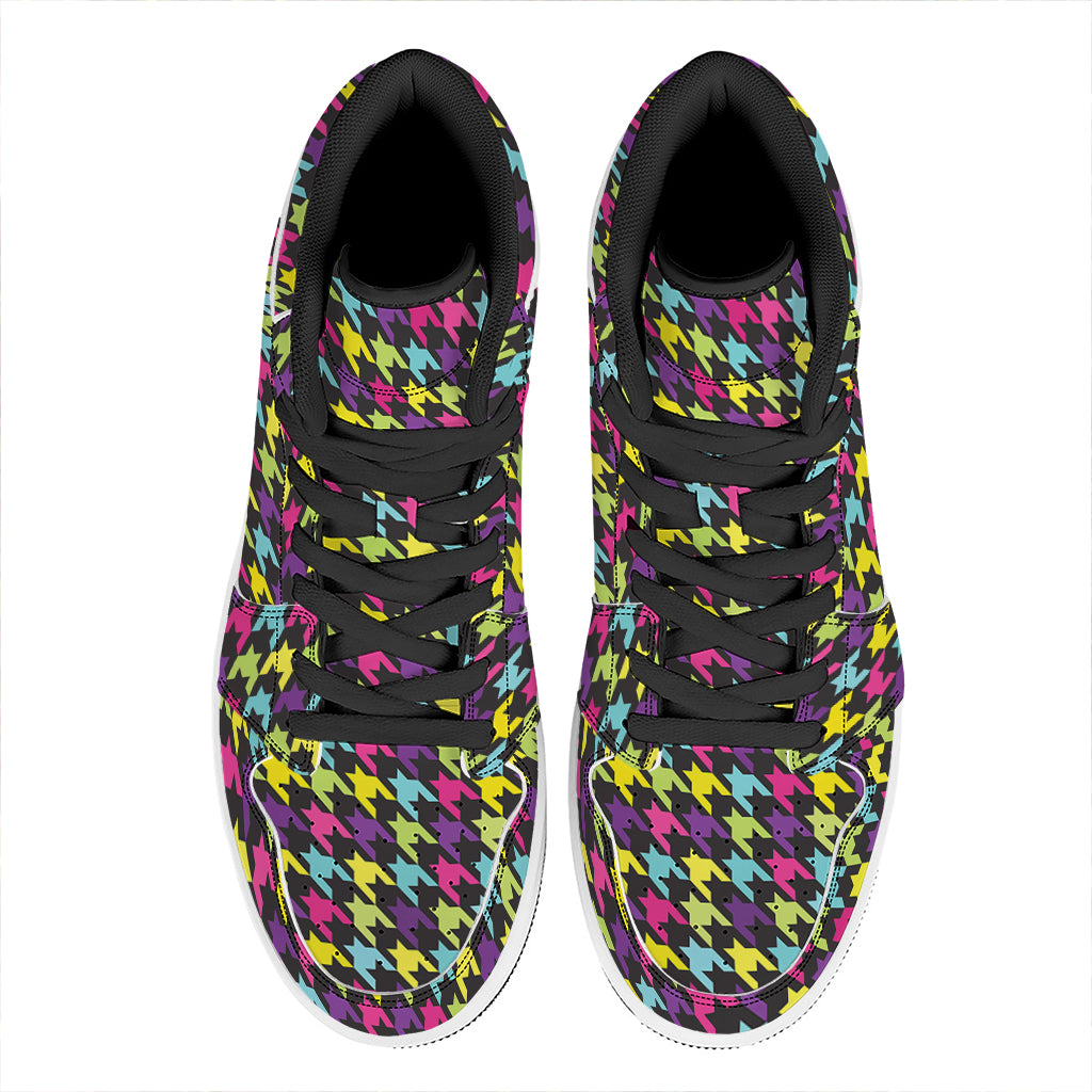 Colorful Houndstooth Pattern Print High Top Leather Sneakers