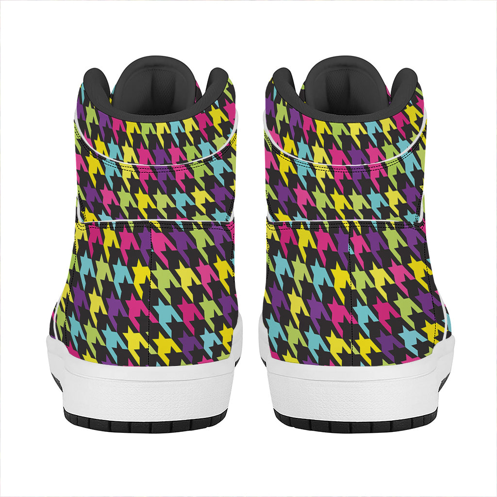 Colorful Houndstooth Pattern Print High Top Leather Sneakers