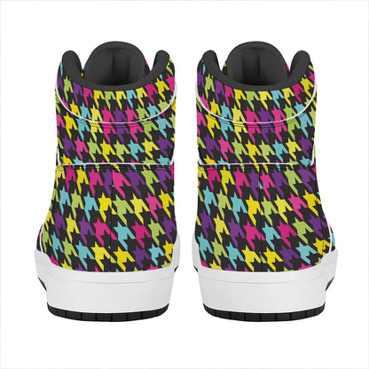 Colorful Houndstooth Pattern Print High Top Leather Sneakers