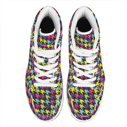 Colorful Houndstooth Pattern Print High Top Leather Sneakers