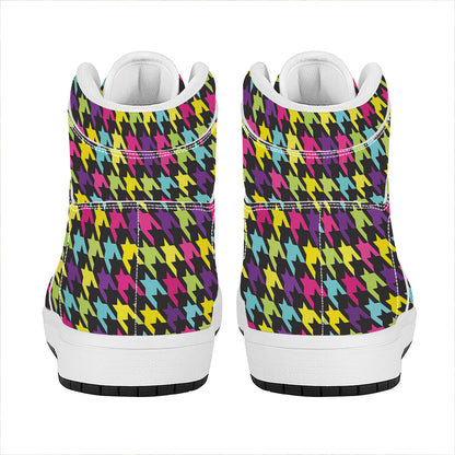 Colorful Houndstooth Pattern Print High Top Leather Sneakers