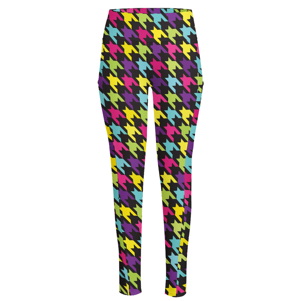 Colorful Houndstooth Pattern Print High-Waisted Pocket Leggings