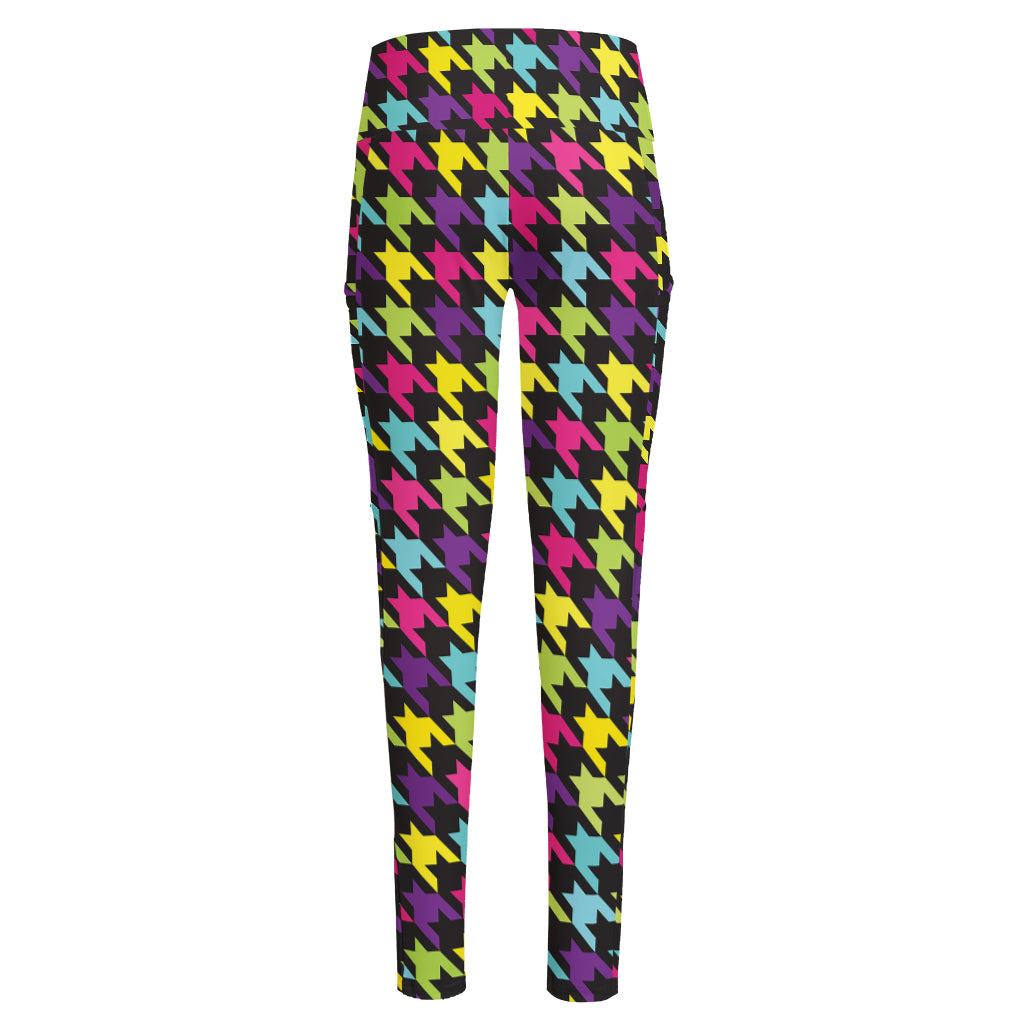 Colorful Houndstooth Pattern Print High-Waisted Pocket Leggings