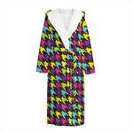 Colorful Houndstooth Pattern Print Hooded Bathrobe