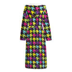 Colorful Houndstooth Pattern Print Hooded Bathrobe