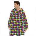Colorful Houndstooth Pattern Print Hoodie Blanket