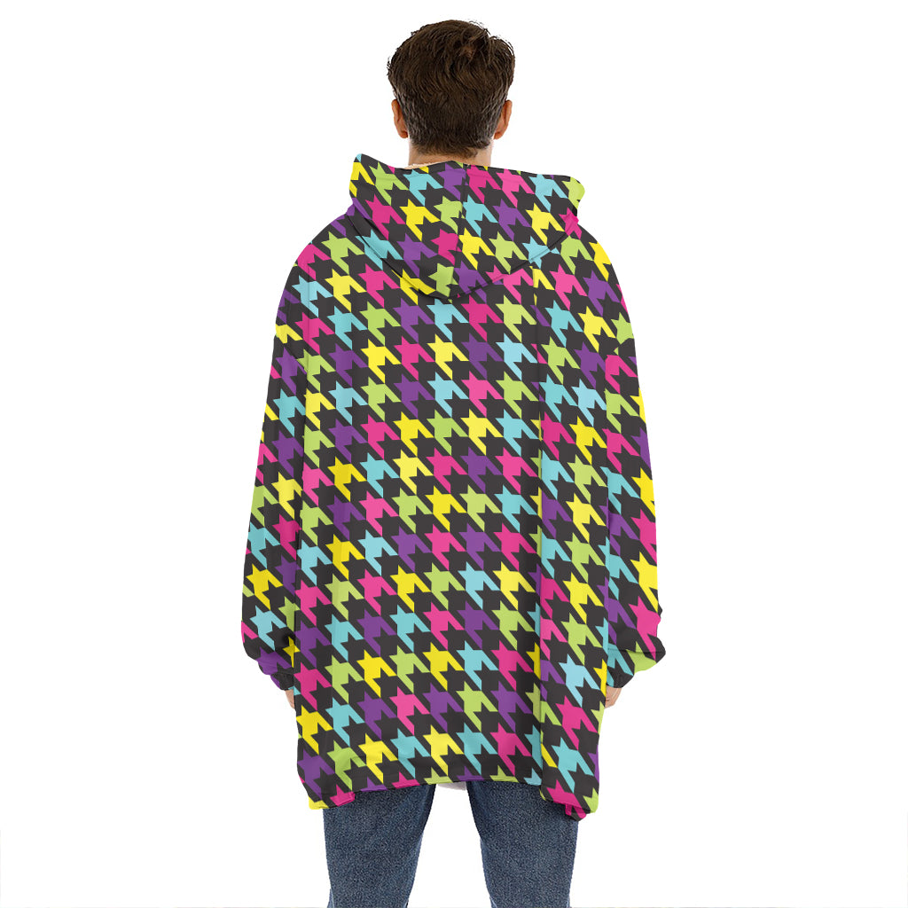 Colorful Houndstooth Pattern Print Hoodie Blanket